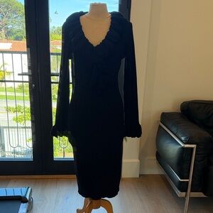 Trina Turk Black Long Sleeve Dress with Ruffles